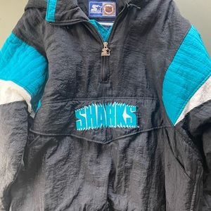 Throwback San Jose Sharks Starter jacket. Clean and cozy jacket from the 90s.